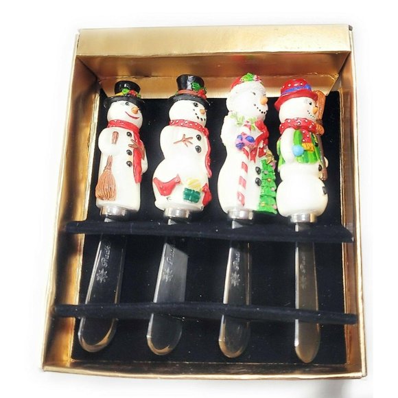 4 Christopher Radko Holiday Snowman Pate Cheese Knives Spreaders entertaining - Picture 7 of 7